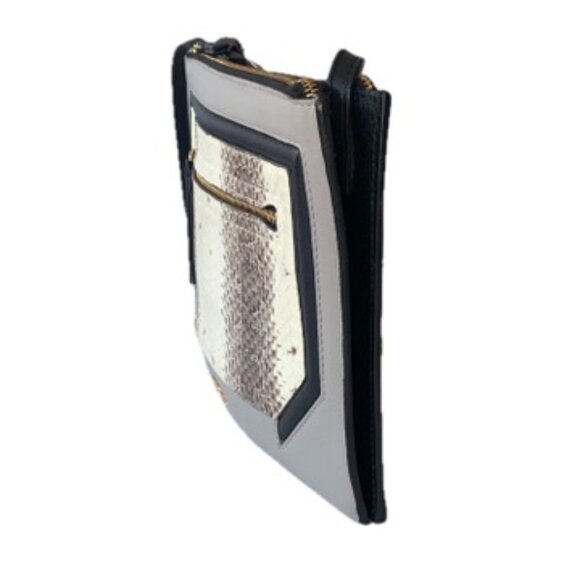 Furla Snakeskin Leather Crossbody Shoulder Bag Gray Cream Charcoal Zipper EUC - Picture 6 of 14